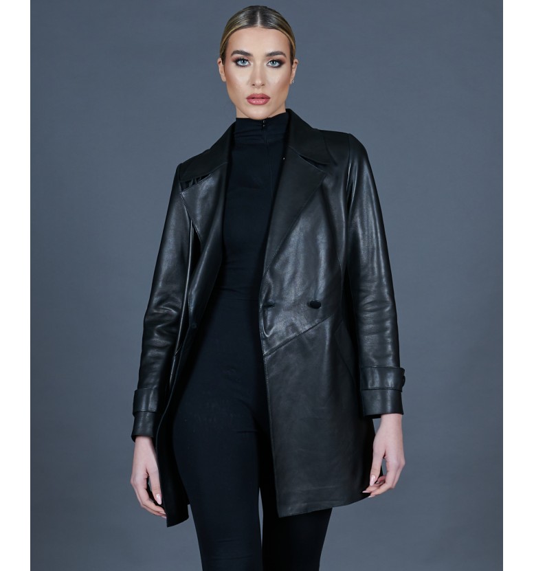 Women leather coat black Rilke ADMILANO