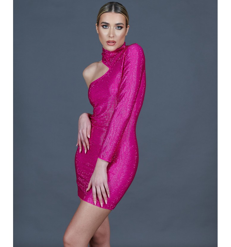 Woman lycra crystal sheath fuchsia dress Diamond ADMILANO