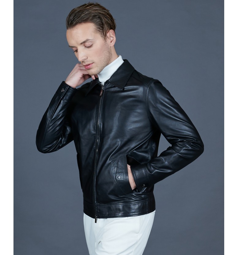 Black leather jacket Owen AD MILANO