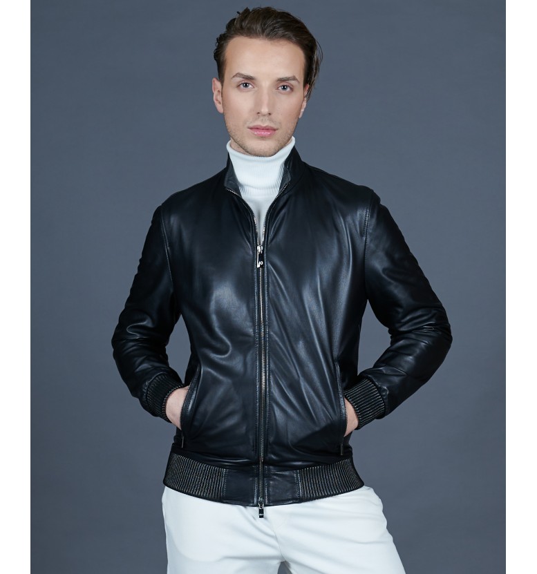 Black leather bomber jacket Roma AD MILANO