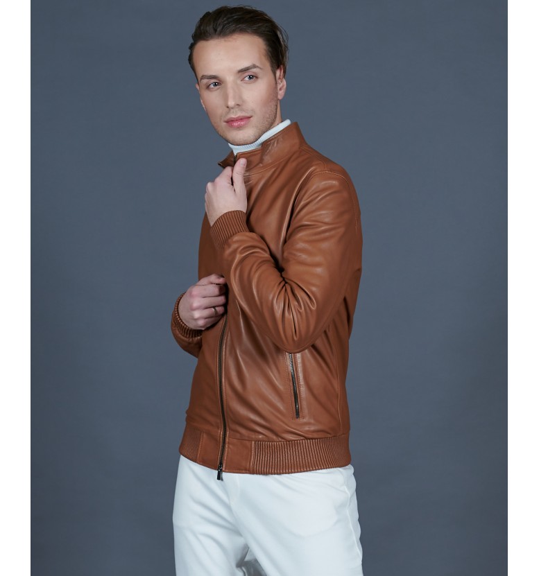 Tan leather bomber jacket Roma AD MILANO