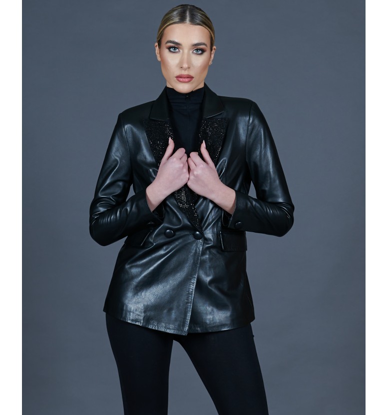 Black leather double-breasted jacket AD MILANO