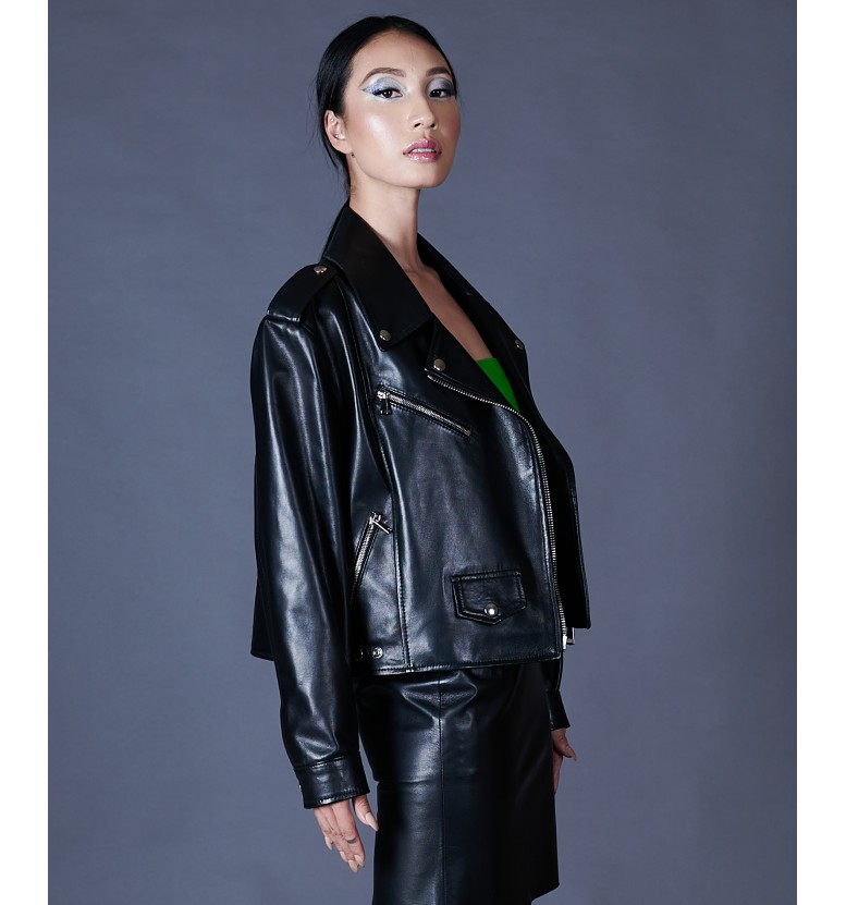 Black leather perfecto biker AD MILANO