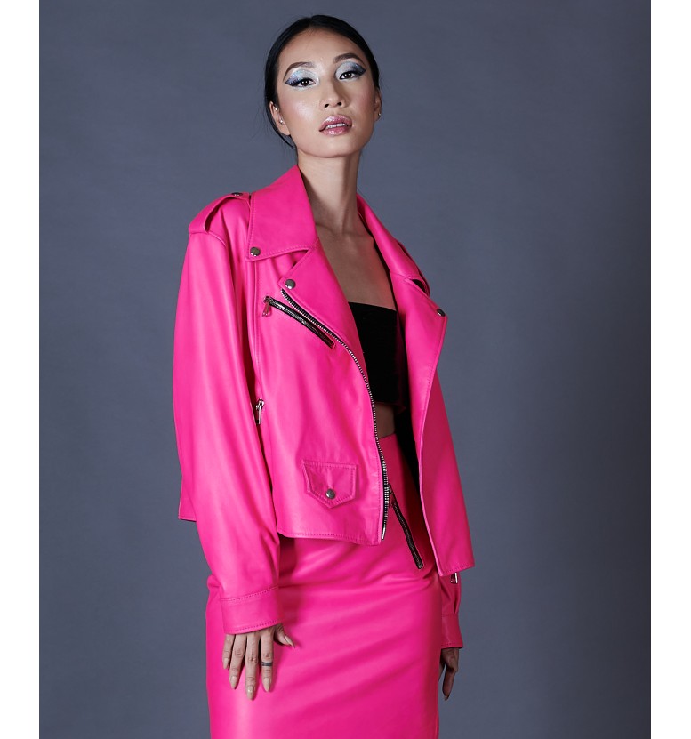 Chiodo in pelle fuxia oversize AD MILANO