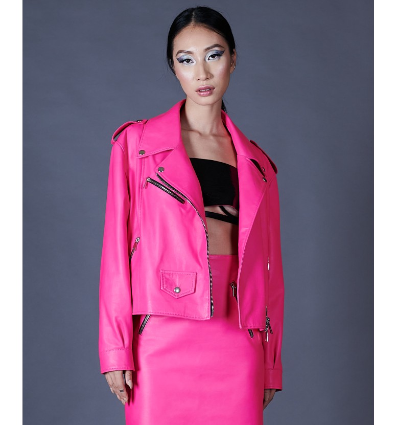 Chiodo in pelle fuxia oversize AD MILANO
