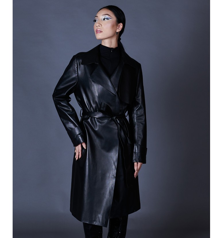 Black leather trench AD MILANO
