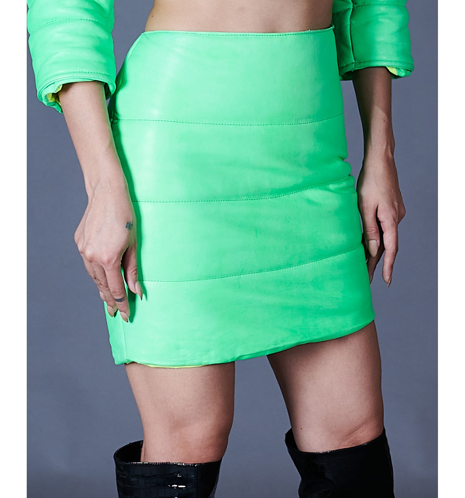 Women leather skirt green leather skirt Sophie| AdMilano.it