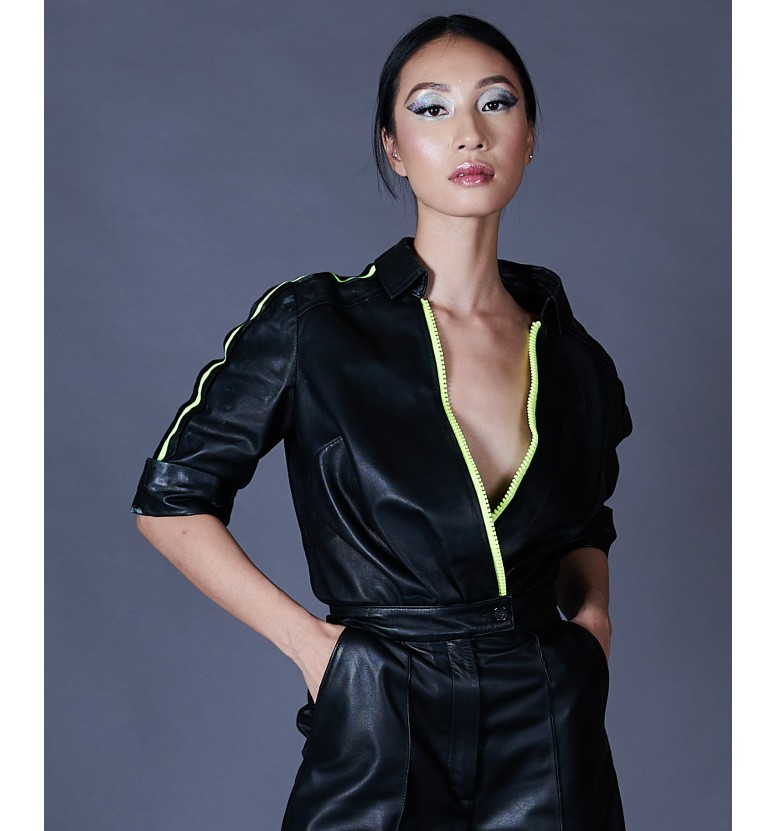Black leather corset top AD MILANO