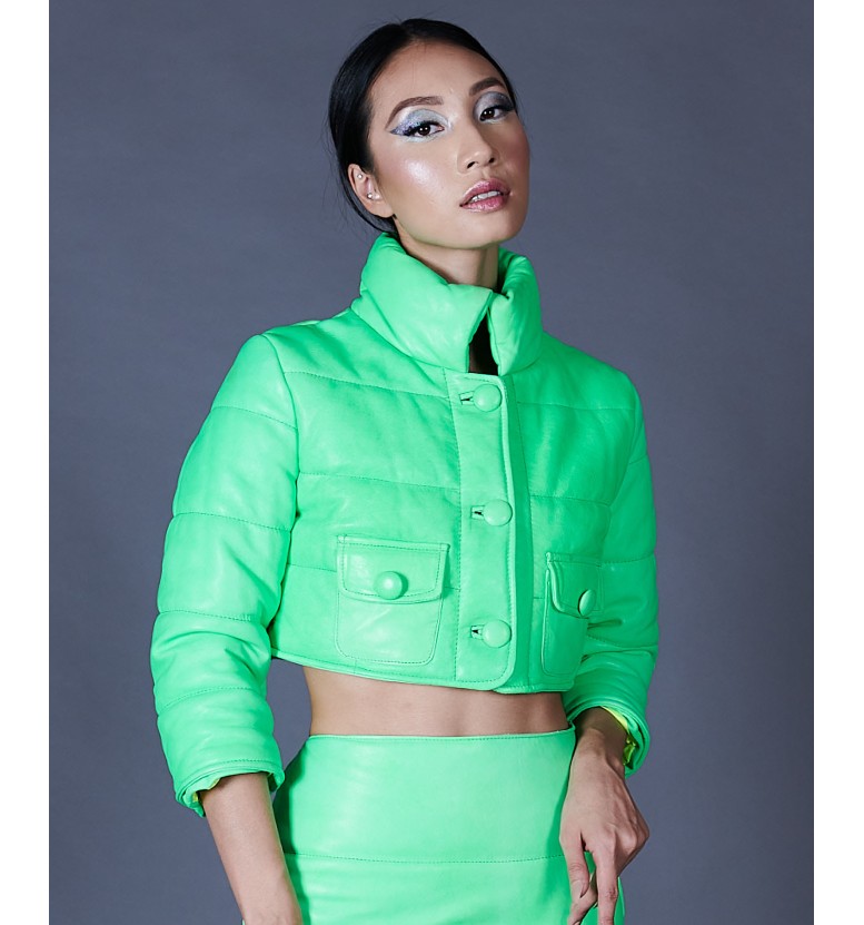 Green leather puffer jacket AD MILANO