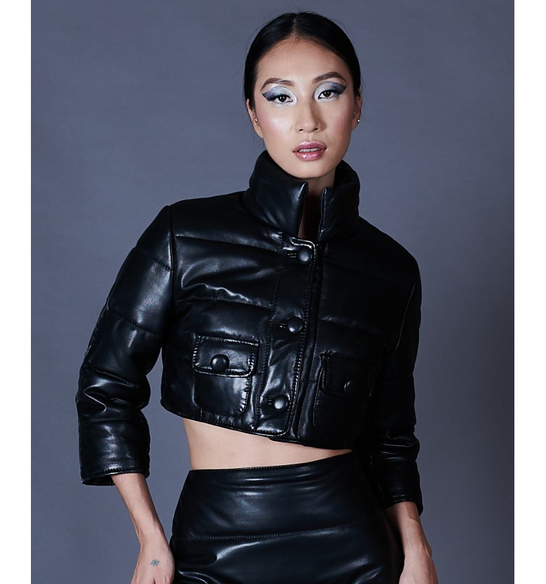 Black leather puffer jacket AD MILANO