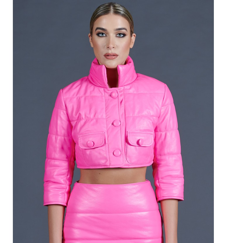 Pink leather puffer jacket AD MILANO