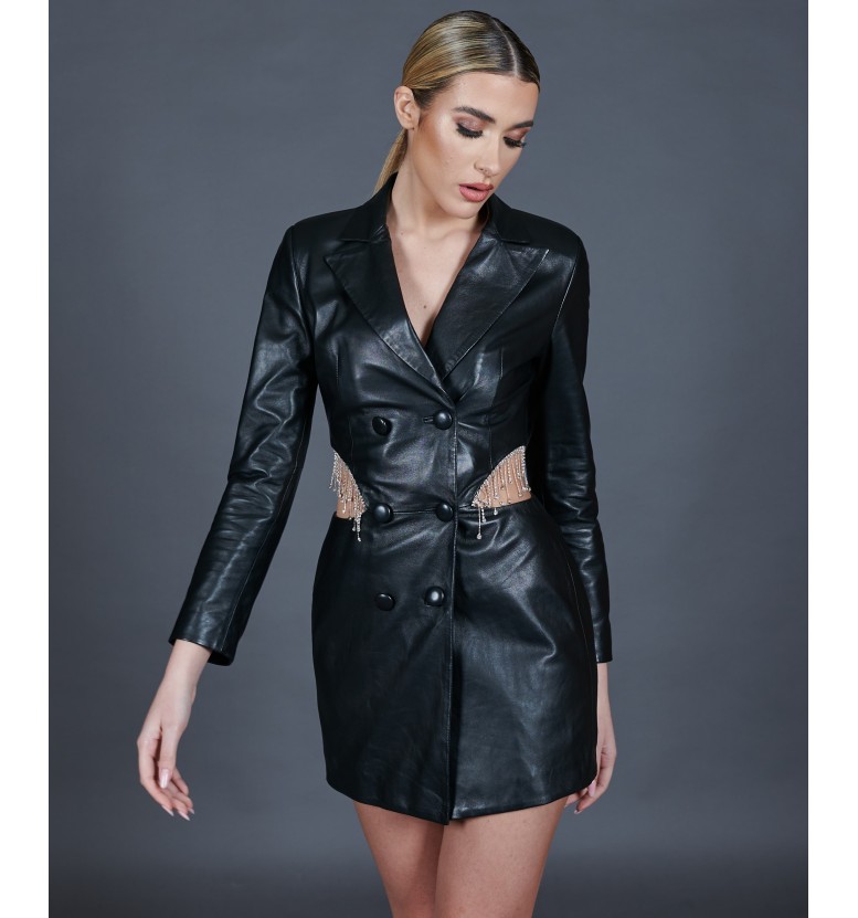 Black leather double-breasyìted dress AD MILANO